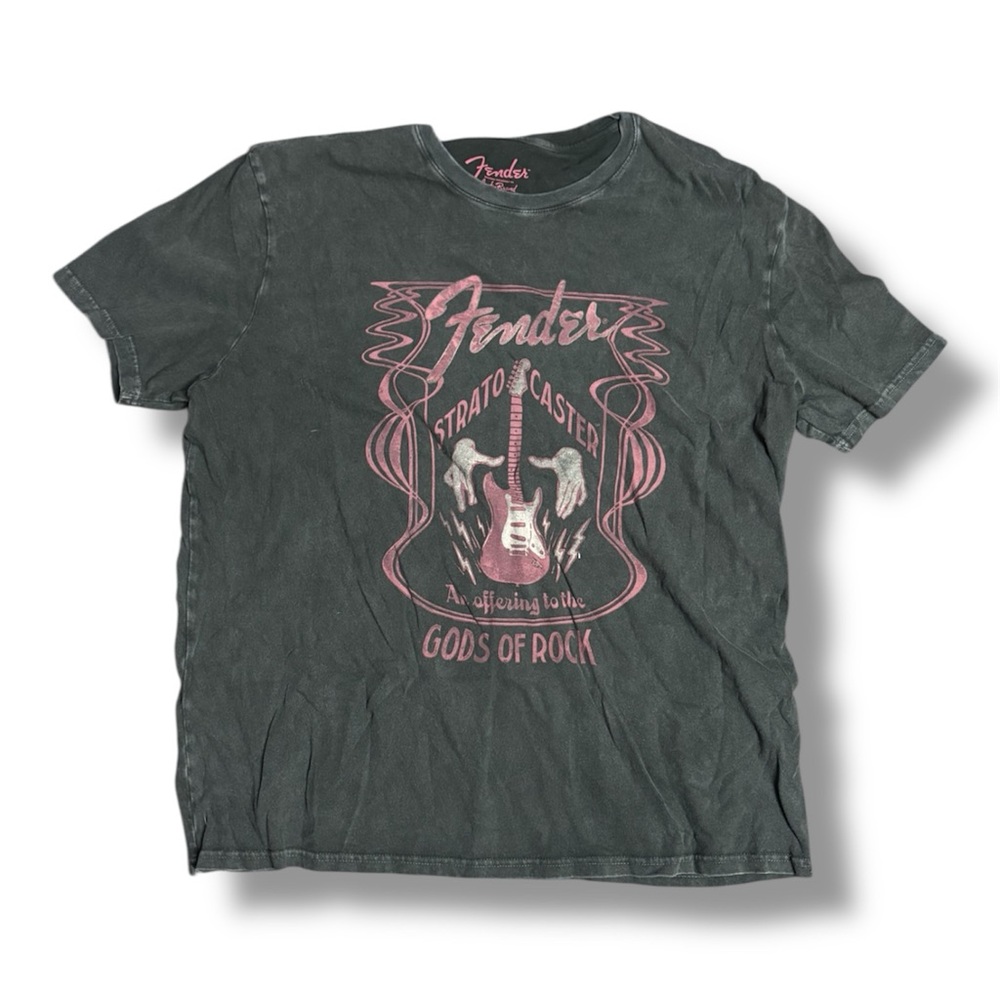 Lucky Brand Black Short Sleeve Fender Graphic Tee with Pink Print